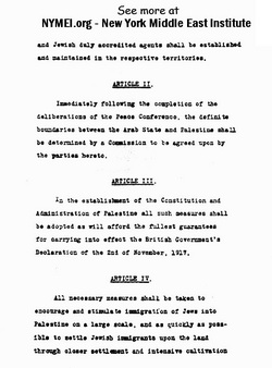 Arab-Jewish Treaty on Jewish Homeland in Palestine, page 2. Prepared by New York Middle East Institute - www.NYMEI.org